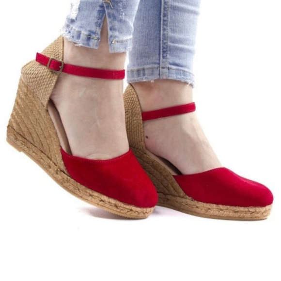 Gaimo Shoes - GAIMO Red Canvas Wedge Espadrilles with Natural Jute